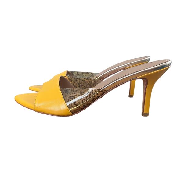 Blondish Berta Mustard Yellow Snakeskin Open Pointed Toe Mule Slip On Heels 10 - Picture 4 of 10